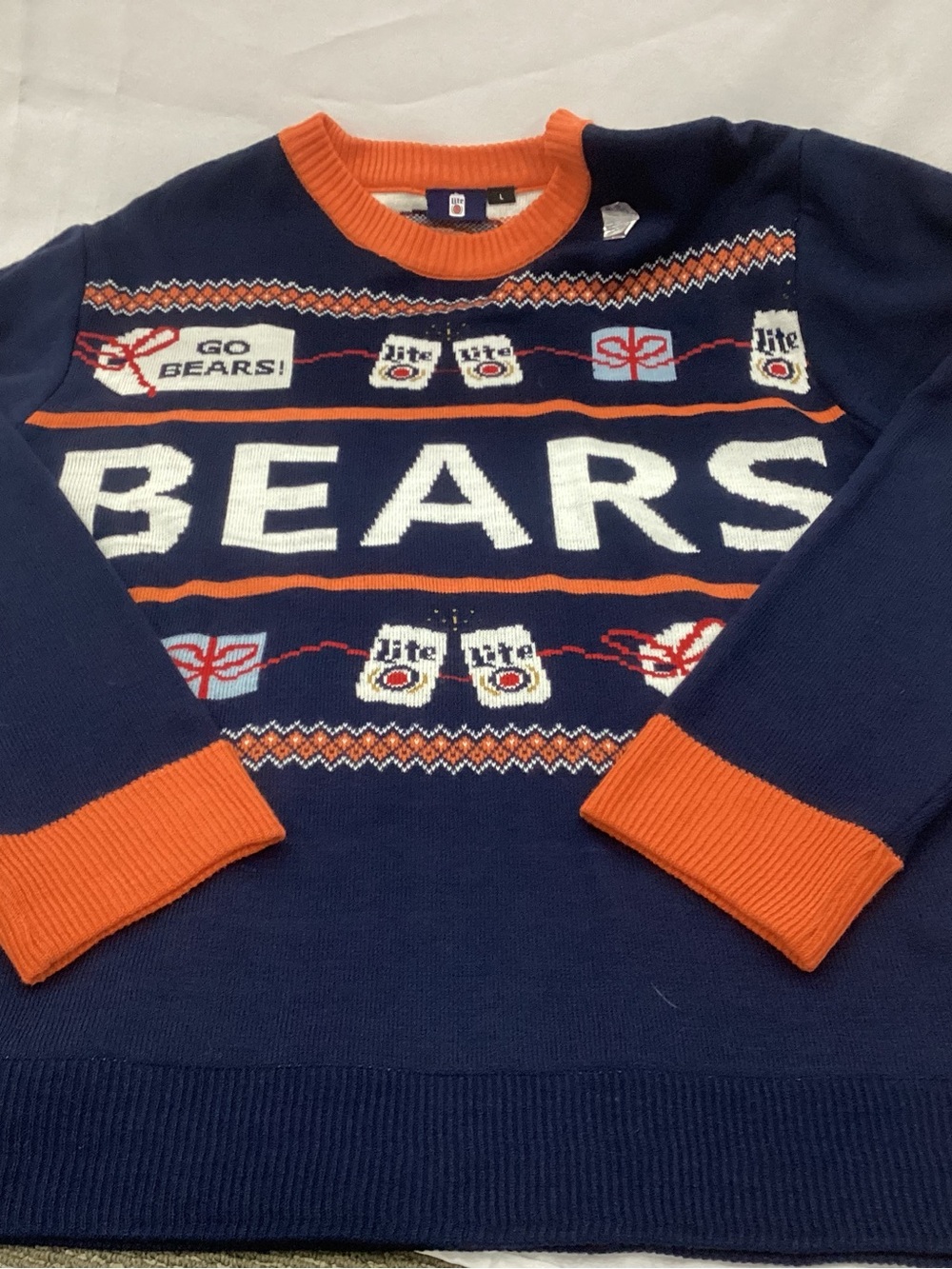 Unbranded Men's Navy & Orange 'BEARS' Knit Sweater